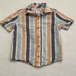 Tommy Bahama Blue Orange Stripe Button Short Sleeve Shirt Kids Boys Sz S (5/6)